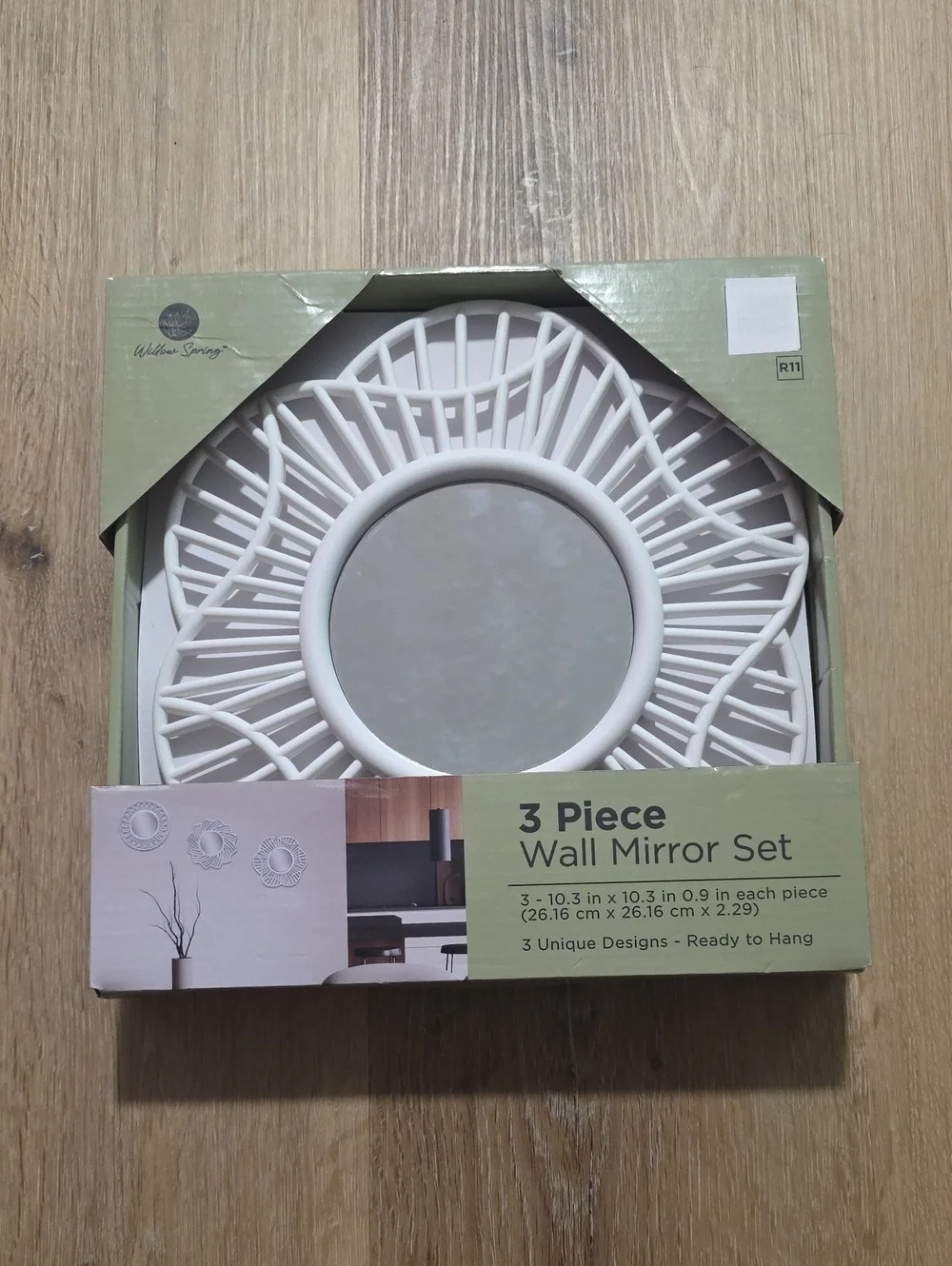 3-Piece White Woven Frame Wall Mirror Set